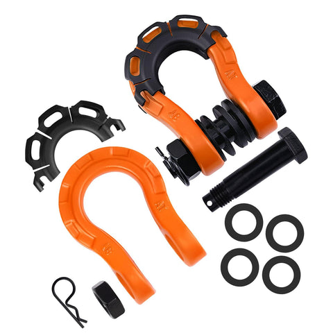 Beefy 2 Pack D Ring Shackle Set For Off Road Vehicles Heavy Duty Tow Shackles For Trucks And SUVs Universal High Performance Towing Accessories In Bright Orange, showing orange and black components.