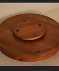 13.38 Inch Round Solid Wood Lazy Susan Turntable Tray for Cabinets, brown finish, shown from side with smooth swivel base
