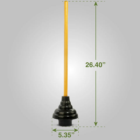 Heavy Duty Drain Plunger With Double Thrust Rubber Cup And Wood Flange For Toilets Sinks Tubs And Showers Long 26 Inch Handle