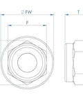 Technical drawing of Pack Of 25 M5 X 0.8 DIN 6926 Hex Flange Nylon Insert Lock Nuts, 18-8 Stainless Steel 304 Bright Finish, Thread Size M5