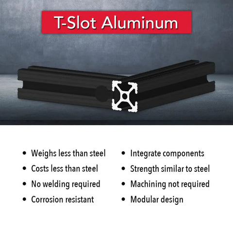 1 Inch By 1 Inch T Slotted Aluminum Extrusion 10 Series 6063 T6 Black Anodized 24 Inch Long For DIY Projects showcasing modular design