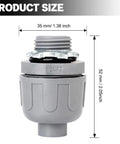 Rock Solid Heavy Duty 1/2 Inch Liquid Tight Connector Fitting Set with dimensions 35mm diameter and 52mm height.