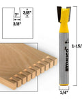 Hella Sharp 5 Piece Dovetail Router Bit Set With Quarter Inch Shank And Ridiculously Durable Tungsten Carbide Blades shown with detailed measurements.