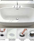 Rotary Bath Tub Plug Drain Stopper for Bathtub Overflow Cover in a modern white tub; smooth chrome finish and easy installation.