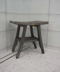 18 Inch Gray Teak Shower Bench Seat Waterproof Anti Slip Inside Shower Stool For Safety Storage And Organization Of Your Bathroom Accessories Pro Grade Durable Bath Upgrade on pebble floor
