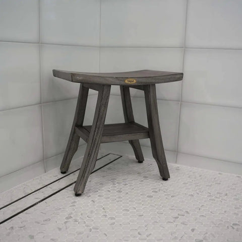 18 Inch Gray Teak Shower Bench Seat Waterproof Anti Slip Inside Shower Stool For Safety Storage And Organization Of Your Bathroom Accessories Pro Grade Durable Bath Upgrade on pebble floor
