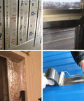 Aluminum foil HVAC tape, 2 in x 70 yd, 3.6 mil, metallic silver, applied to metal duct seam (installation view)