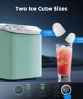 Countertop Ice Maker With Scoop, Basket And Handle, Portable Ice Machine That Cranks Out 9 Bullet Ice Cubes, Two Sizes Shown