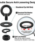 Exploded view of Beefy 6 Pack M8 X 0.55 Inch Stainless Steel Eye Bolts With Nuts And Lock Washers, showing components and design features.
