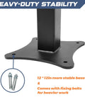 Base of Heavy Duty Bench Grinder Stand With Vise Mount And Drill Press Ready Base, featuring 12x12in stable base and fixing bolts.