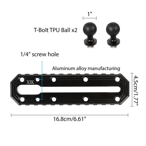 Metal Boat Track Mount With One Inch Ball T Bolt For Kayak Rail Mount GPS Fish Finder Mount Cup Holder And Rod Holder Fits RAM B Size Dual Socket Arm Marine Gear Track Heavy Duty, 1in ball and aluminum track mount