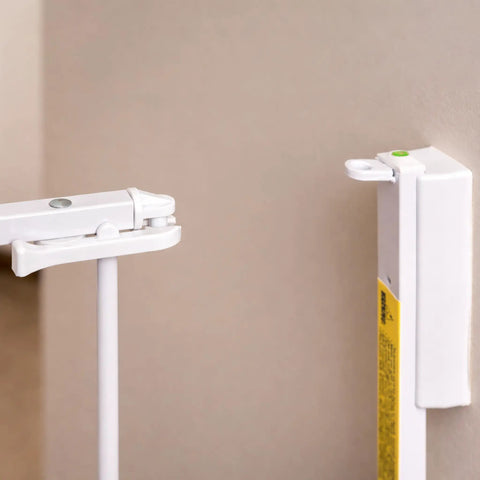 Close-up of mounting hardware for Extra Tall Baby Gate For Stairs And Hallways, 35 Inch High, Expands From 34 To 55 Inches