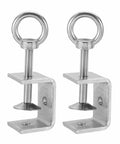 Two Pack 304 Stainless Steel Tiger Clamps, 40mm Square U Clip With Eye Hook Screw, Heavy Duty C Clamp For Woodworking, Welding, Mounting, Adjustable Mini Clamp Set For Secure Holds, two stainless steel clamps front view