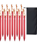 Ultralight 7-Inch Aluminum Tent Stakes Set 12 Pack With Reflective Pull Ropes, Tri-Beam Ground Pegs In Carrying Bag, Red