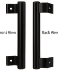 Front and back view of 8 Inch Metal Sliding Door Handle Replacement Barn Door Pull For 6.5 Inch Screw Hole Spacing Black Aluminum Alloy Hardware