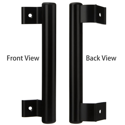 Front and back view of 8 Inch Metal Sliding Door Handle Replacement Barn Door Pull For 6.5 Inch Screw Hole Spacing Black Aluminum Alloy Hardware