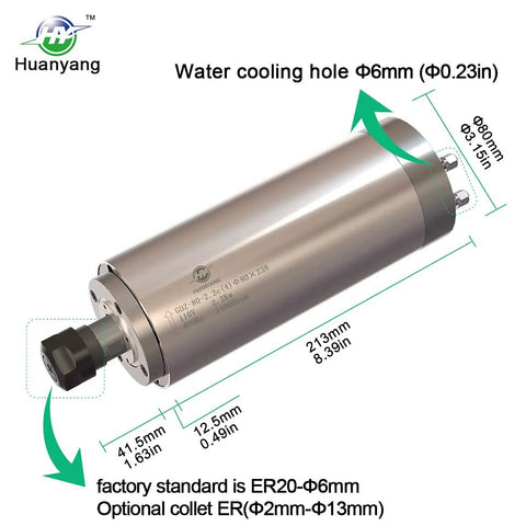 Water Cooled CNC Spindle Milling Motor 110V 2.2KW 24000RPM High Speed Engraving Machine Spindle with 80mm ER20 Collet