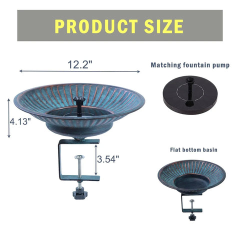 Deck Mounted Bird Bath With Solar Fountain, Weatherproof Metal Bubbler, Easy Setup Rail Balcony Bird Bath For Patio Garden