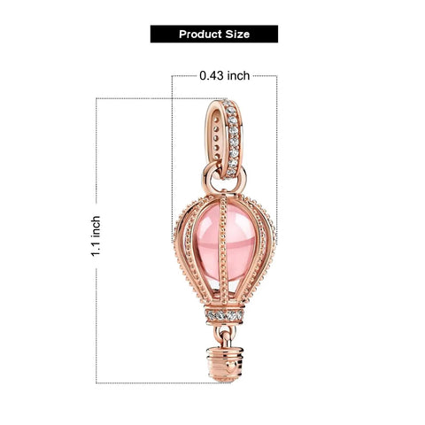 Pink Hot Air Balloon Charm In Rose Gold Plating For Bracelets And Necklaces Sparkling Pink Crystal Beaded Rope Charm With Cubic Zirconia Pave Accents Dope Rose Gold Jewelry Accessory, bead size 1.1 x 0.43 inches