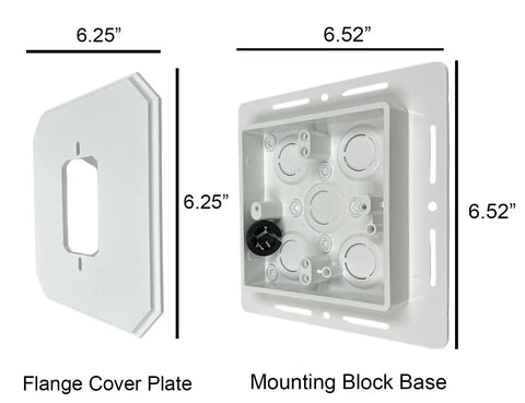 Non-Metallic Universal Siding Mounting Block For Exterior Light Fixtures And Receptacles With Flanges, 6.5 Inch By 6.5 Inch Cover, White, 2 Pack, Built-In Electrical Box For Extra Structural Support, flange cover plate and mounting block base