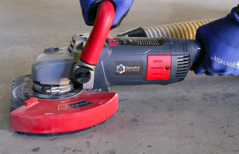 Person using Star Turbo 7 Inch Diamond Cup Wheel With 10 Segment Turbo Design for concrete grinding on gray surface
