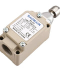 Rock Solid IP66 Waterproof Limit Switch With Sealed Top Ball Plunger And Momentary Snap Actuator in beige die cast housing.