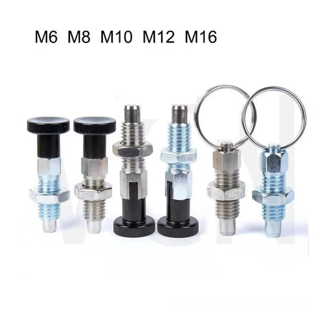 Heavy Duty Indexing Plunger With Contoured Handle Spring Loaded Return And Steel Locking Screw for M6 M8 M10 M12 M16 assembly and machining.