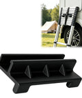 Rugged RV Ladder Bracket with Snap Fit Mount, black accessory holder, and ladder attached to camper, road trip ready.