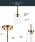 Top Shelf Champagne Bronze Mini Pendant Light With Clear Glass Shade For Kitchen Island and Chill Vibes Down Right Sleek Indoor Ceiling Fixture features a cylinder shape.
