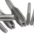 Close-up of 7 Piece Metric Tap Set HSS Tapping Tools M3 M4 M5 M6 M8 M10 M12 for Metalworking Pro Grade Hand Tap Kit