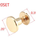 Built Tough Gold Chicago Screws, 20 Pack Heavy Duty Metal Rivets, 0.31 inch post, 0.35 inch collar for leather crafts.