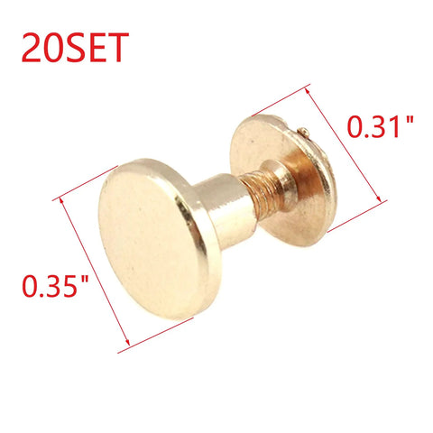 Built Tough Gold Chicago Screws, 20 Pack Heavy Duty Metal Rivets, 0.31 inch post, 0.35 inch collar for leather crafts.