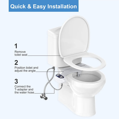 Installation steps of Dual Nozzle Non Electric Bidet With Self Cleaning Feature, Easy Install Toilet Seat Attachment, showing connections
