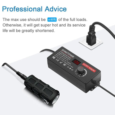 Adjustable 3V to 24V DC Power Supply Adapter With 36W Output 1.5A Max connected to power source