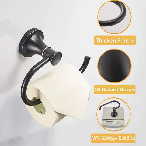 Oil Rubbed Bronze Wall Mounted Toilet Paper Holder With Rustproof Stainless Steel Hanger And Zinc Alloy Base, wall view