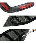 Hella Durable Matte Black Rearview Mirror Cover For 2024 Tesla Cybertruck view of adhesive strip and carbon texture detail.