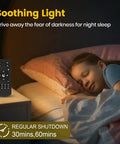 Remote control next to a sleeping child under a Cozy Tall Floor Lamp With Rattan Lampshade 3 Color Temperatures And Stepless Dimmer Smart Floor Lamp With Remote And App Control Adjustable Standing Lamp For Living Room Bedroom Office Farmhouse Style Decor.