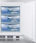 Real Deal Commercial Upright Freezer With Digital Thermostat, Ultra Low Temp Negative Thirty Five Celsius For Pharma And Bulk Groceries, Slim Counter Height Design Keeps Your Stash Frozen In White, interior view with storage bins.