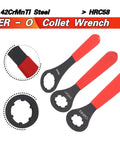 Heavy Duty Drop Forged Carbon Steel O Type Collet Wrench For ER16 ER20 ER25 ER32 Nuts Perfect Fit Spanner Tool For Milling CNC Lathe showing red handles and oval heads.
