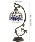 Tiffany Style White Blue Stained Glass Table Lamp With Reading Desk Light Metal Leaf Base 8x10x21 Inches Space Saving Bedside Bedroom Home Office Decor UL Listed Plug In Lamp With On Off Cord Switch Classic Vintage Vibe Glow