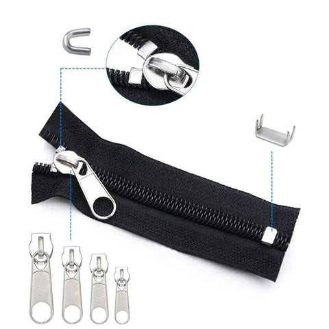 Zipper Repair Kit 169Pcs With Sliders, Stops, Top And Bottom, Pliers Tool And Extension Pulls For Clothing Jackets Purses Luggage Backpacks Silver And Black