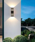 Built To Last All Weather Modern Outdoor Wall Sconce Lights Up Down Exterior Fixture Waterproof Matte Black Aluminum With Tempered Glass Cylinder Wall Mount No Glare Soft Glow For Porch Backyard Garage And Patio