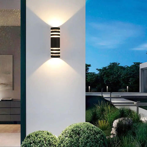 Built To Last All Weather Modern Outdoor Wall Sconce Lights Up Down Exterior Fixture Waterproof Matte Black Aluminum With Tempered Glass Cylinder Wall Mount No Glare Soft Glow For Porch Backyard Garage And Patio