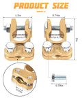 Diagram showing Brass Battery Terminal Clamps Set Top Post Connectors Protectors, Positive And Negative 1 Pair with size dimensions.