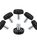 30 Pack M8 Screw On Furniture Glide Leveling Feet For Tables And Desks, Black Metal Adjustable Leg Levelers displayed in set of six
