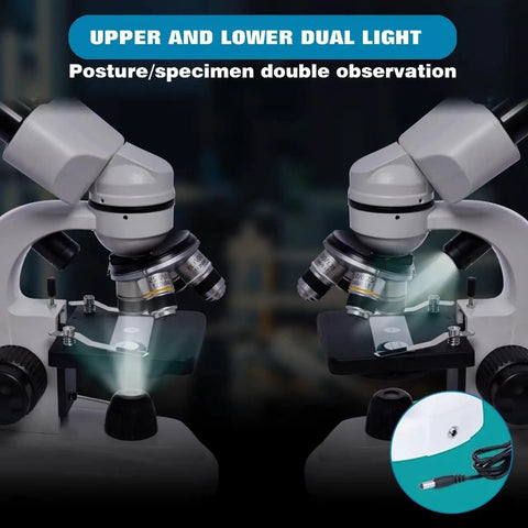 High Power Compound Microscope For Adults Home Lab And School Use With Infinity Optical System showing dual light feature
