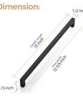 Dimensions of Square Cabinet Handles 12-3/5 Inch Matte Black Drawer Pulls for Kitchen Cabinets, showing length and width details.