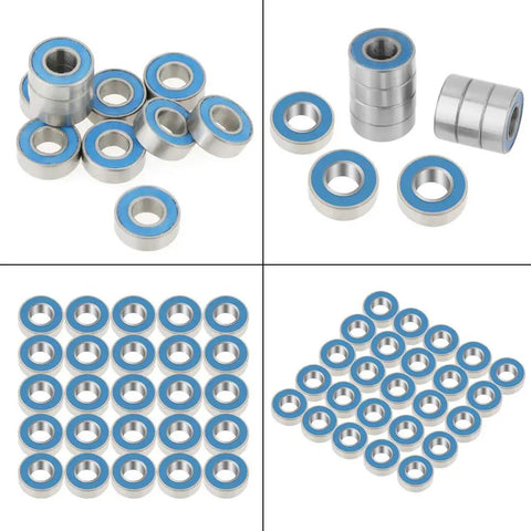 Beefy Miniature Deep Groove Ball Bearings Set Of 25 Flanged Steel Bearings With Double Rubber Seals Blue Side For Roller Skates 5 By 11 By 4 Mm Durable Precision Bearings For Tiny Machinery And DIY Projects, 25-pack laid out