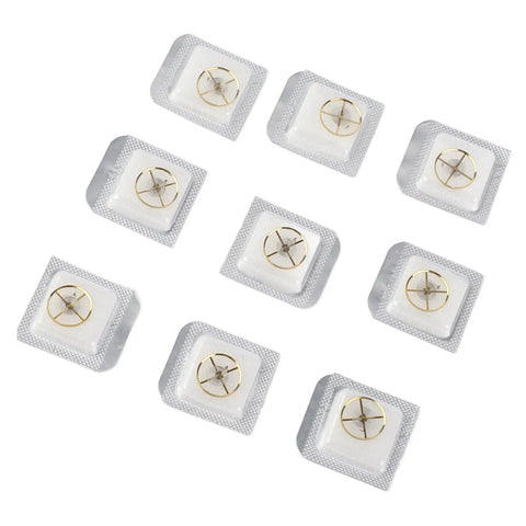 Pro Grade Alloy Gold Balance Wheel Replacement for Watch Movements in individual packaging, ideal for watchmakers.