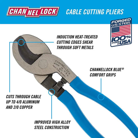 Heavy Duty Cable Cutter 9.5 Inch High Carbon Steel USA Made Cuts Thick Aluminum And Copper For Electricians And DIY Projects